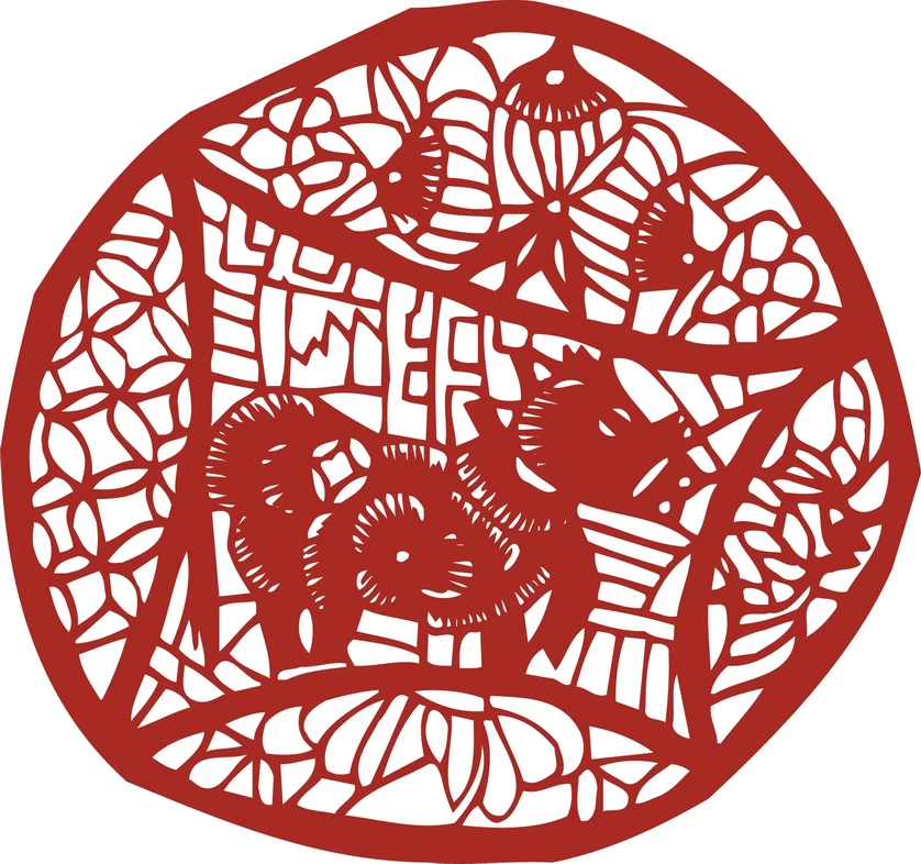 中国风中式传统喜庆民俗人物动物窗花剪纸插画边框AI矢量PNG素材【1605】